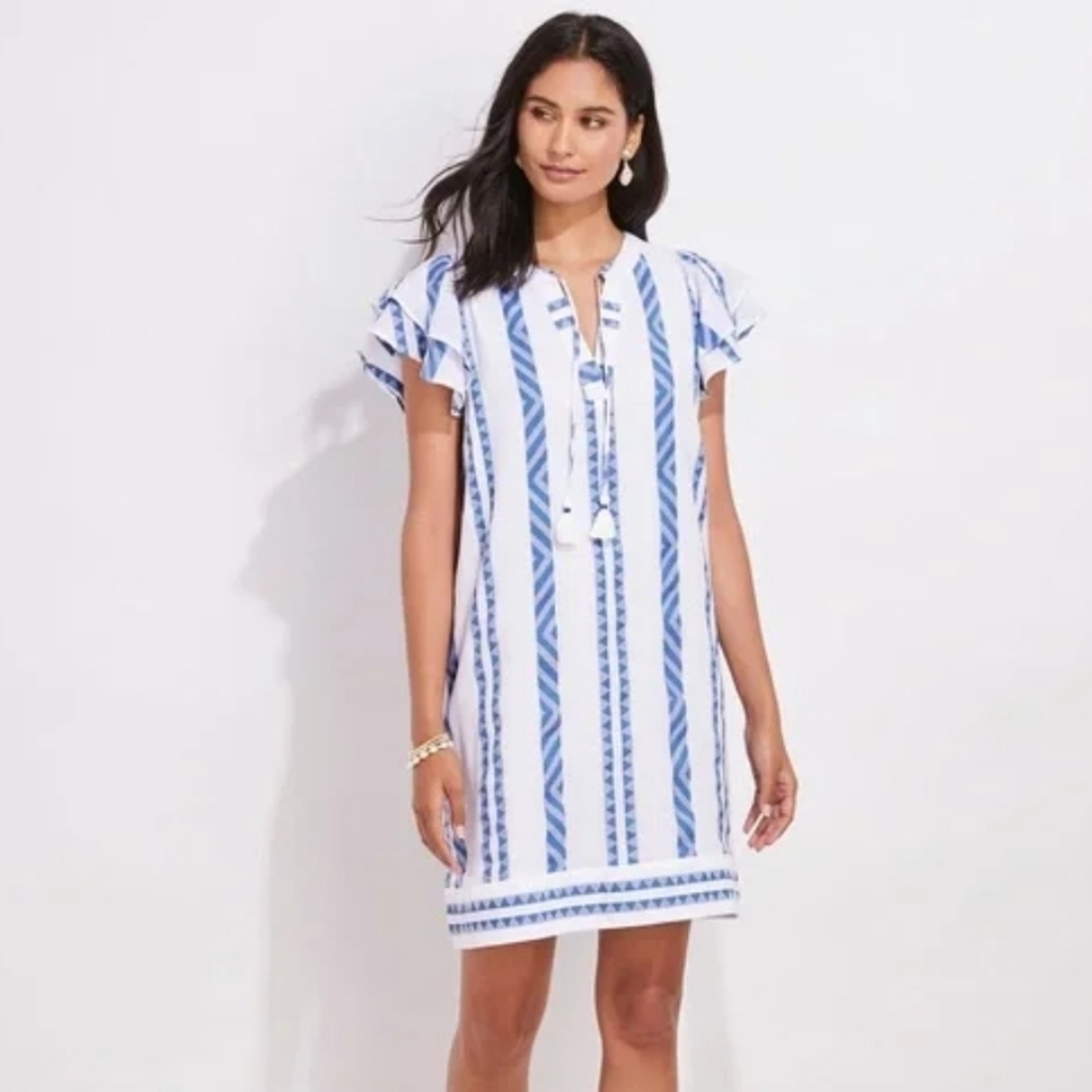 Vineyard Vines Jacquard Vineyard Tunic Dress Geo-Tide Blue, Size M